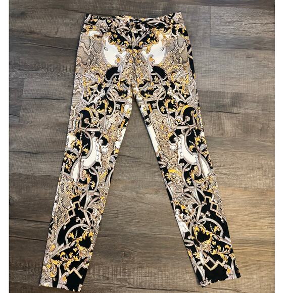 Y2K  Just Cavalli Gold Paisley Skinny Jeans Mid Rise L Studded Designer Denim - Picture 2 of 10